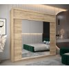 šatní skříň T2 s nástavcem s posuvnými dveřmi se zrcadlem - šířka 250 cm dub sonoma