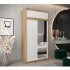 šatní skříň T2 s nástavcem s posuvnými dveřmi se zrcadlem - šířka 120 cm dub artisan + bílá