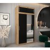 šatní skříň T2 s nástavcem s posuvnými dveřmi se zrcadlem - šířka 120 cm dub artisan + černá