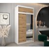 šatní skříň T2 s nástavcem s posuvnými dveřmi se zrcadlem - šířka 120 cm dub artisan + bílá