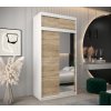 šatní skříň T2 s nástavcem s posuvnými dveřmi se zrcadlem - šířka 120 cm dub sonoma + bílá