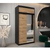 šatní skříň T2 s nástavcem s posuvnými dveřmi se zrcadlem - šířka 120 cm dub artisan + černá