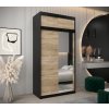 šatní skříň T2 s nástavcem s posuvnými dveřmi se zrcadlem - šířka 120 cm dub sonoma + černá