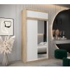 šatní skříň T2 s nástavcem s posuvnými dveřmi se zrcadlem - šířka 120 cm dub sonoma + bílá
