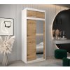 šatní skříň T2 s nástavcem s posuvnými dveřmi se zrcadlem - šířka 100 cm dub artisan + bílá