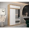 šatní skříň T2 s nástavcem s posuvnými dveřmi se zrcadlem - šířka 150 cm dub artisan + bílá