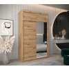 šatní skříň T2 s nástavcem s posuvnými dveřmi se zrcadlem - šířka 150 cm dub artisan