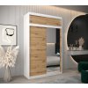 šatní skříň T2 s nástavcem s posuvnými dveřmi se zrcadlem - šířka 150 cm dub artisan + bílá