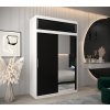 šatní skříň T2 s nástavcem s posuvnými dveřmi se zrcadlem - šířka 150 cm černá + bílá