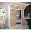šatní skříň T2 s nástavcem s posuvnými dveřmi se zrcadlem - šířka 150 cm dub sonoma + bílá
