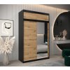 šatní skříň T2 s nástavcem s posuvnými dveřmi se zrcadlem - šířka 150 cm dub artisan + černá