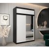 šatní skříň T2 s nástavcem s posuvnými dveřmi se zrcadlem - šířka 150 cm černá + bílá