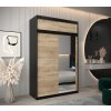 šatní skříň T2 s nástavcem s posuvnými dveřmi se zrcadlem - šířka 150 cm dub sonoma + černá