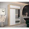 šatní skříň T2 s nástavcem s posuvnými dveřmi se zrcadlem - šířka 150 cm dub sonoma + bílá