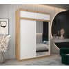 šatní skříň T2 s nástavcem s posuvnými dveřmi se zrcadlem - šířka 180 cm dub artisan + bílá