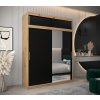 šatní skříň T2 s nástavcem s posuvnými dveřmi se zrcadlem - šířka 180 cm dub artisan + černá