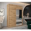 šatní skříň T2 s nástavcem s posuvnými dveřmi se zrcadlem - šířka 180 cm dub artisan