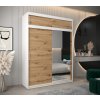 šatní skříň T2 s nástavcem s posuvnými dveřmi se zrcadlem - šířka 180 cm dub artisan + bílá