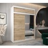 šatní skříň T2 s nástavcem s posuvnými dveřmi se zrcadlem - šířka 180 cm dub sonoma + bílá