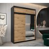 šatní skříň T2 s nástavcem s posuvnými dveřmi se zrcadlem - šířka 180 cm dub artisan + černá