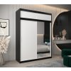 šatní skříň T2 s nástavcem s posuvnými dveřmi se zrcadlem - šířka 180 cm černá + bílá