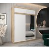 šatní skříň T2 s nástavcem s posuvnými dveřmi se zrcadlem - šířka 180 cm dub sonoma + bílá