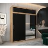 šatní skříň T2 s nástavcem s posuvnými dveřmi se zrcadlem - šířka 200 cm dub artisan + černá