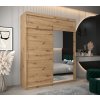 šatní skříň T2 s nástavcem s posuvnými dveřmi se zrcadlem - šířka 200 cm dub artisan
