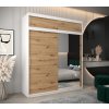 šatní skříň T2 s nástavcem s posuvnými dveřmi se zrcadlem - šířka 200 cm dub artisan + bílá