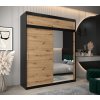šatní skříň T2 s nástavcem s posuvnými dveřmi se zrcadlem - šířka 200 cm dub artisan + černá