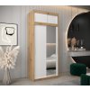 šatní skříň T2 s nástavcem s posuvnými dveřmi se zrcadlem - šířka 100 cm dub artisan + bílá