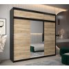 šatní skříň v2 s nástavcem s posuvnými dveřmi se zrcadlem - šířka 250 cm dub sonoma + černá