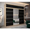 šatní skříň v2 s nástavcem s posuvnými dveřmi se zrcadlem - šířka 250 cm dub sonoma + černá