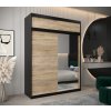 šatní skříň v2 s nástavcem s posuvnými dveřmi se zrcadlem - šířka 180 cm dub sonoma + černá