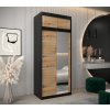 šatní skříň v2 s nástavcem s posuvnými dveřmi se zrcadlem - šířka 100 cm dub artisan + černá