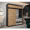šatní skříň v2 s nástavcem s posuvnými dveřmi se zrcadlem - šířka 200 cm dub artisan + černá