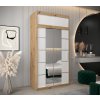šatní skříň v4 s nástavcem s posuvnými dveřmi se zrcadlem - šířka 120 cm dub artisan + bílá