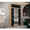 šatní skříň v4 s nástavcem s posuvnými dveřmi se zrcadlem - šířka 120 cm dub artisan + černá