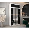 šatní skříň v4 s nástavcem s posuvnými dveřmi se zrcadlem - šířka 120 cm černá + bílá