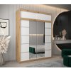 šatní skříň v4 s nástavcem s posuvnými dveřmi se zrcadlem - šířka 180 cm dub artisan + bílá