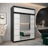 šatní skříň v4 s nástavcem s posuvnými dveřmi se zrcadlem - šířka 180 cm černá + bílá