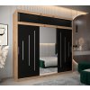 šatní skříň abi y1 s nástavcem s posuvnými dveřmi se zrcadlem - šířka 250 cm dub artisan + černá