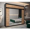 šatní skříň abi y2 s nástavcem s posuvnými dveřmi se zrcadlem - šířka 250 cm dub artisan + černá