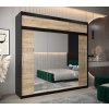 šatní skříň abi y2 s nástavcem s posuvnými dveřmi se zrcadlem - šířka 250 cm dub sonoma + černá