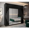 šatní skříň abi y2 s nástavcem s posuvnými dveřmi se zrcadlem - šířka 250 cm černá