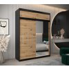 šatní skříň abi y2 s nástavcem s posuvnými dveřmi se zrcadlem - šířka 180 cm dub artisan + černá