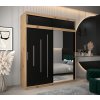 šatní skříň abi y2 s nástavcem s posuvnými dveřmi se zrcadlem - šířka 200 cm dub artisan + černá
