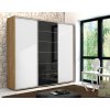 Šatní skříň Ska A28 XL s posuvnými dveřmi - šířka 250 cm bílá + černá + dub craft zlatý