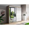 šatní skříň bono bis 05 s posuvnými dveřmi se zrcadlem - šířka 160 cm dub sonoma + bílá