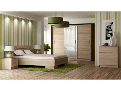 Ložnice SANDINO sonoma (postel 160, skříň, komoda, 2 noční stolky)